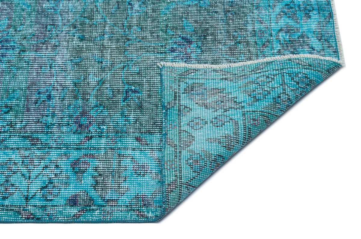 Retro Design Turquoise Over Dyed Vintage Rug 5&#39;3&#39;&#39; x 9&#39;1&#39;&#39; ft 160 x 278 cm