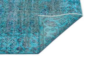 Retro Design Turquoise Over Dyed Vintage Rug 5'3'' x 9'1'' ft 160 x 278 cm