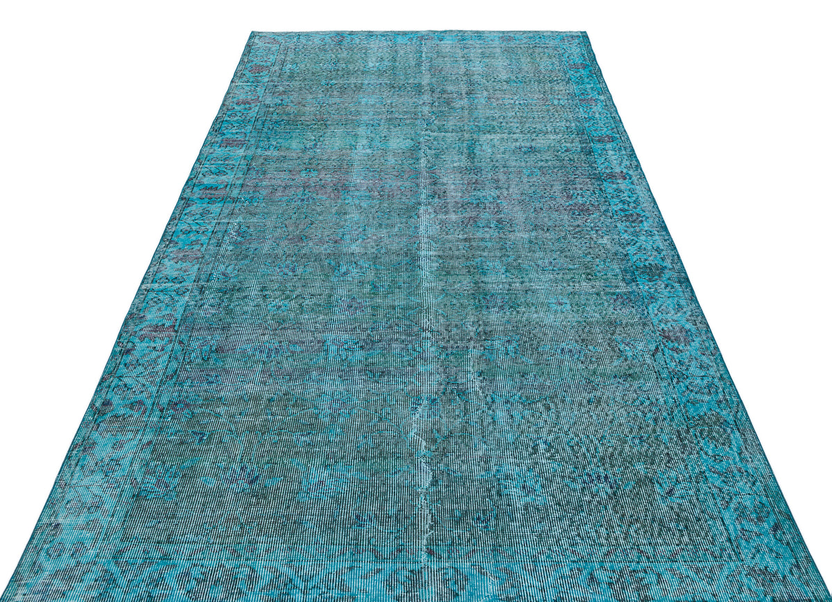 Retro Design Turquoise Over Dyed Vintage Rug 5&#39;3&#39;&#39; x 9&#39;1&#39;&#39; ft 160 x 278 cm