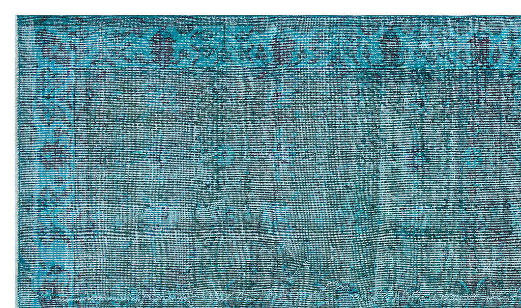 Retro Design Turquoise Over Dyed Vintage Rug 5'3'' x 9'1'' ft 160 x 278 cm