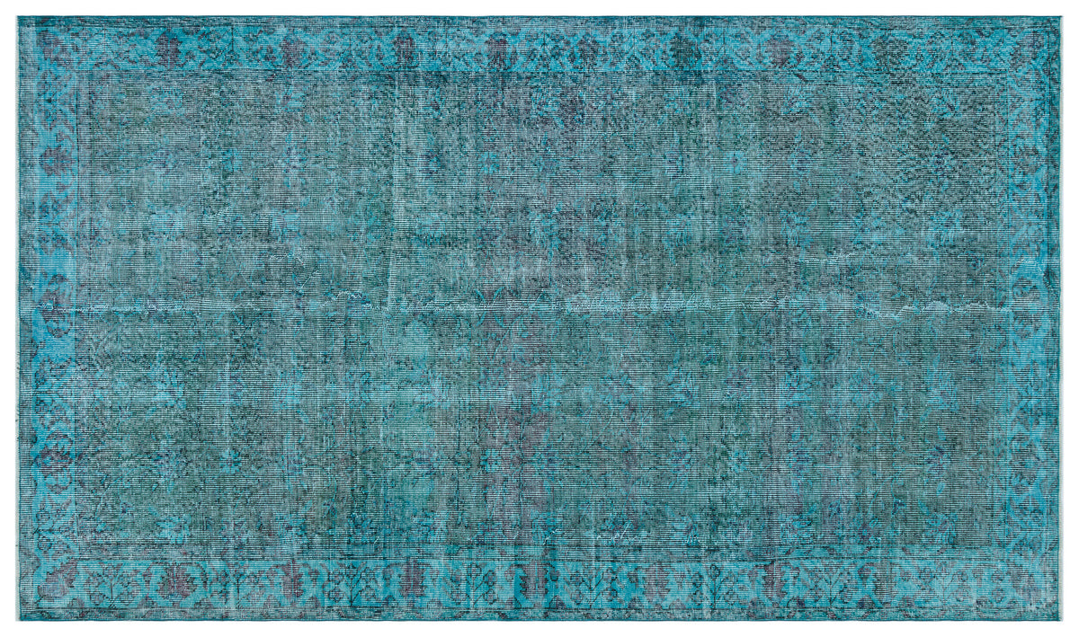 Retro Design Turquoise Over Dyed Vintage Rug 5&#39;3&#39;&#39; x 9&#39;1&#39;&#39; ft 160 x 278 cm
