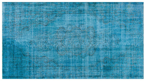 Traditional Design Turquoise Over Dyed Vintage Rug 4'9'' x 8'11'' ft 146 x 272 cm