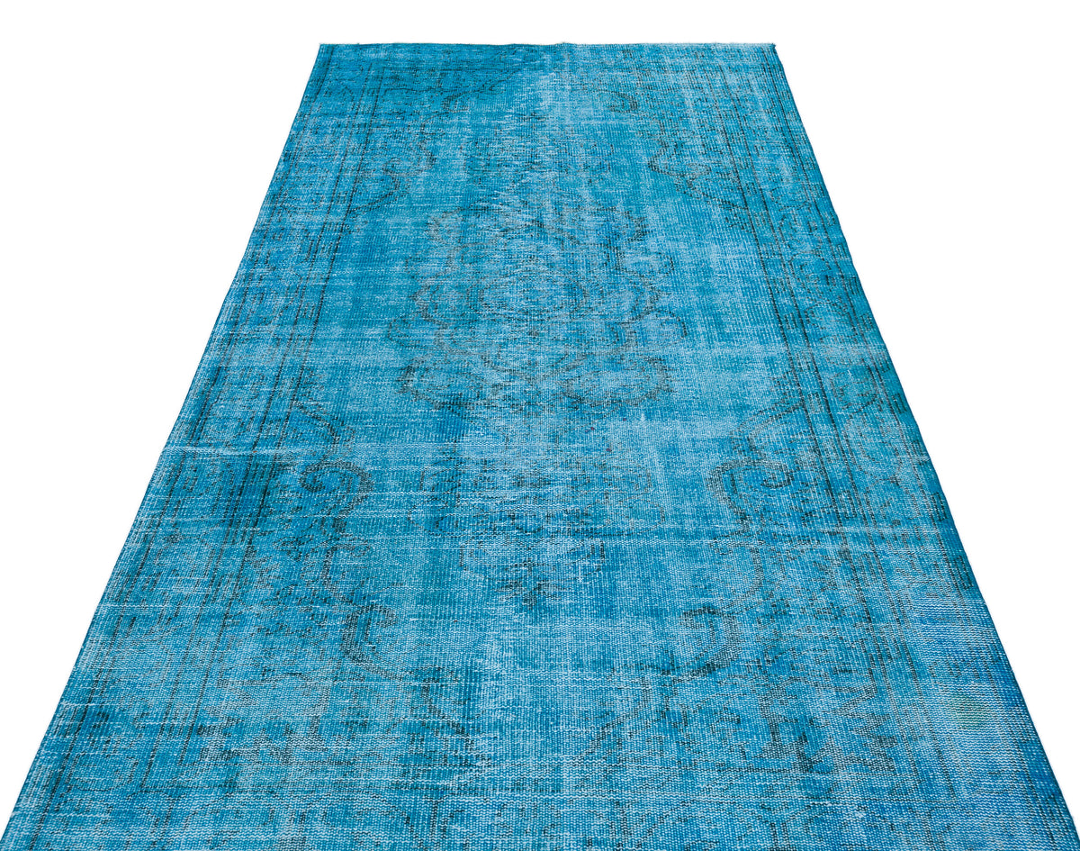 Traditional Design Turquoise Over Dyed Vintage Rug 4&#39;9&#39;&#39; x 8&#39;11&#39;&#39; ft 146 x 272 cm