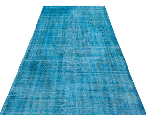 Traditional Design Turquoise Over Dyed Vintage Rug 4'9'' x 8'11'' ft 146 x 272 cm