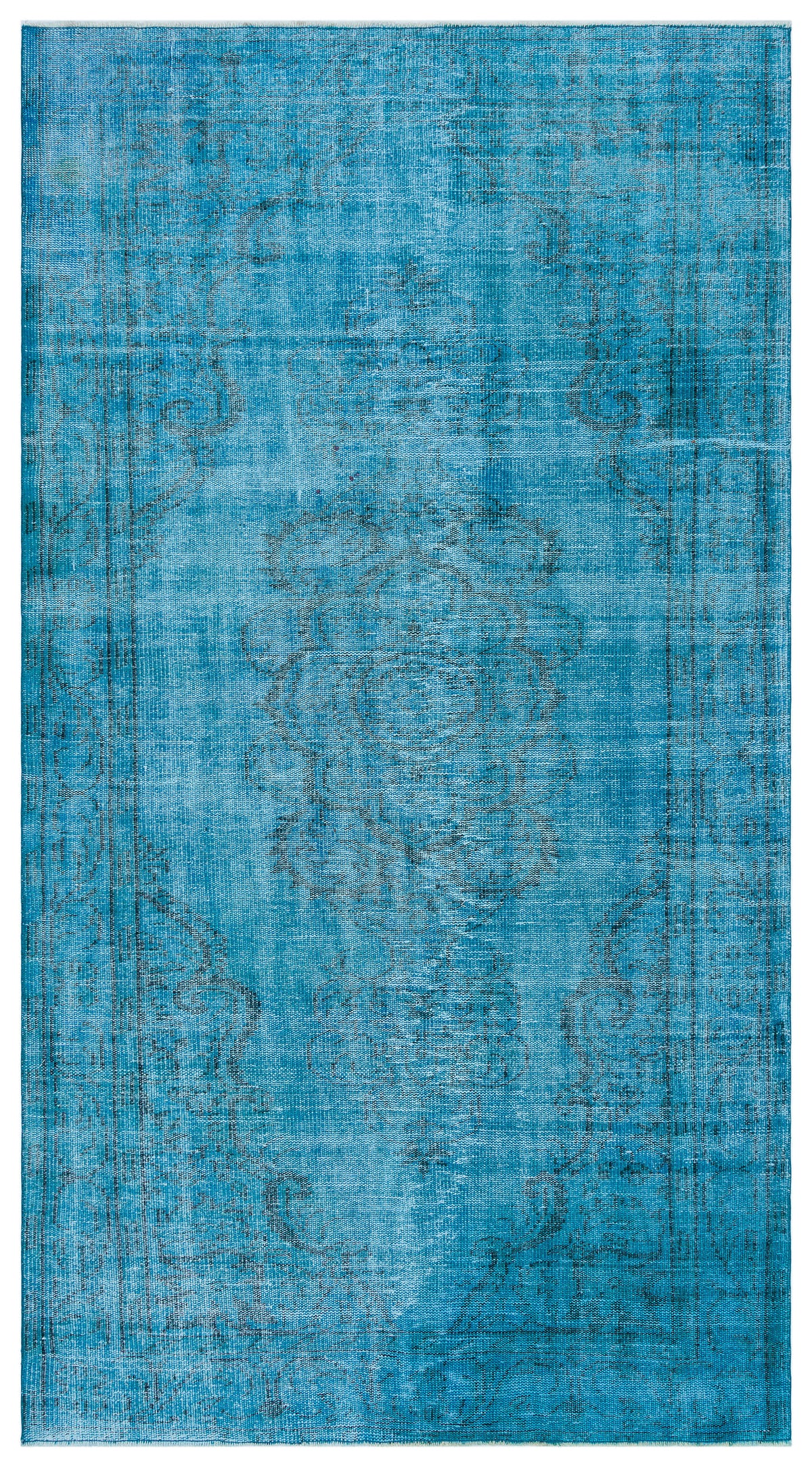 Traditional Design Turquoise Over Dyed Vintage Rug 4&#39;9&#39;&#39; x 8&#39;11&#39;&#39; ft 146 x 272 cm