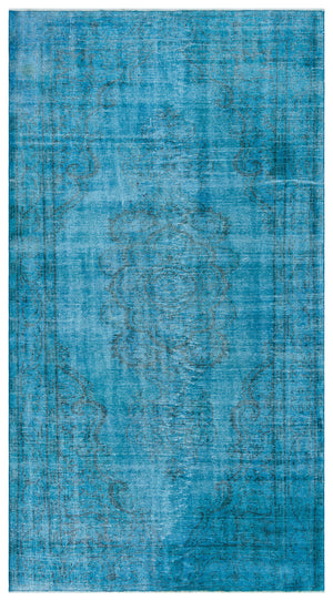 Traditional Design Turquoise Over Dyed Vintage Rug 4'9'' x 8'11'' ft 146 x 272 cm