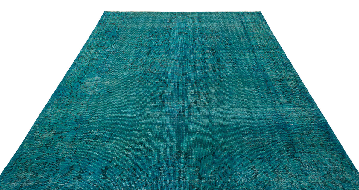 Traditional Design Turquoise Over Dyed Vintage Rug 7&#39;4&#39;&#39; x 8&#39;2&#39;&#39; ft 223 x 250 cm