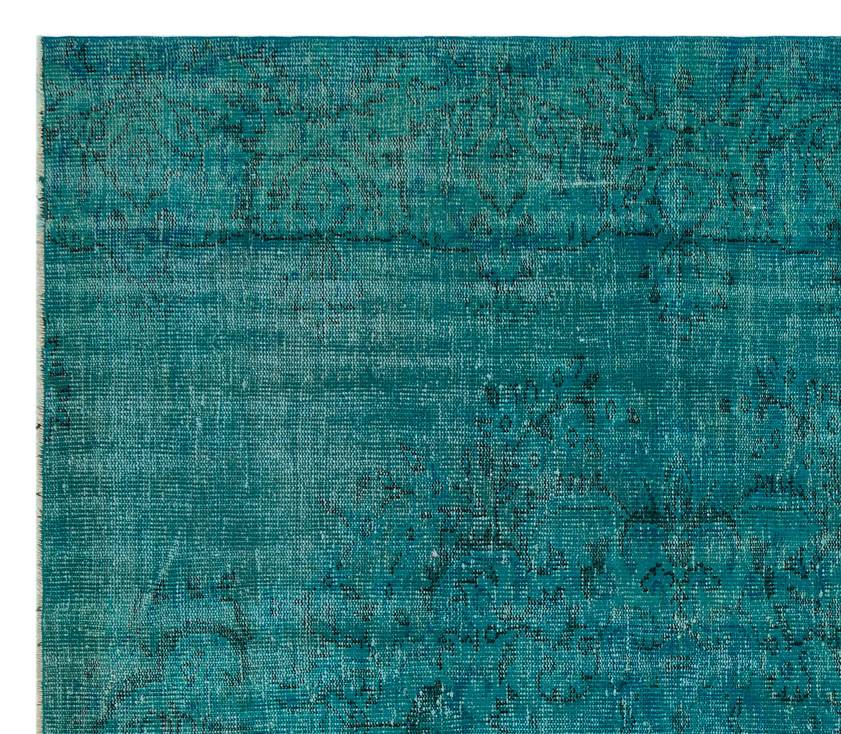 Traditional Design Turquoise Over Dyed Vintage Rug 7&#39;4&#39;&#39; x 8&#39;2&#39;&#39; ft 223 x 250 cm