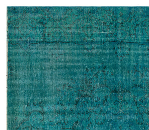 Traditional Design Turquoise Over Dyed Vintage Rug 7'4'' x 8'2'' ft 223 x 250 cm