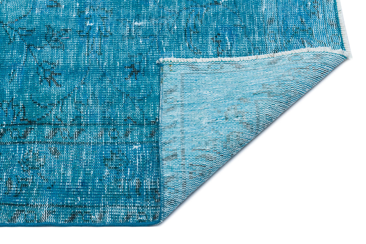 Retro Design Turquoise Over Dyed Vintage Rug 4&#39;11&#39;&#39; x 7&#39;8&#39;&#39; ft 150 x 234 cm