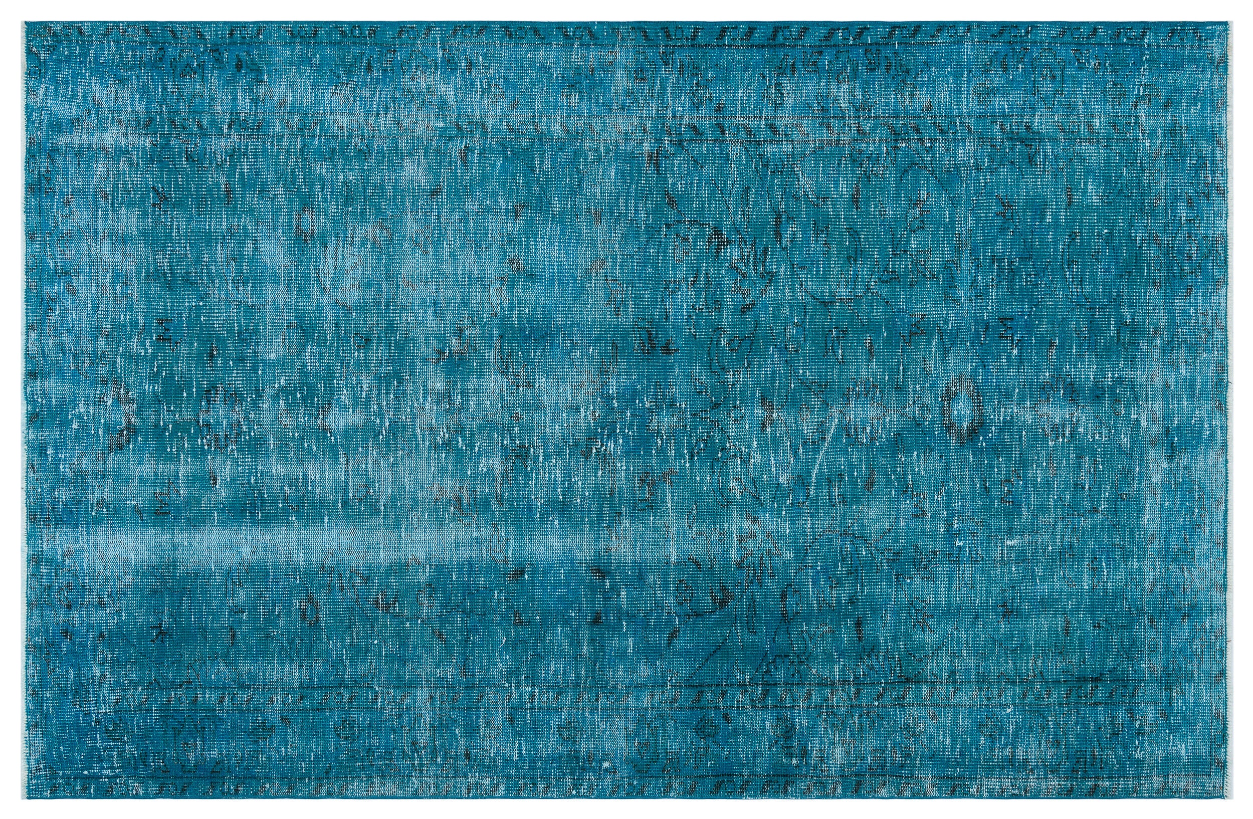Retro Design Turquoise Over Dyed Vintage Rug 4'11'' x 7'8'' ft 150 x 234 cm