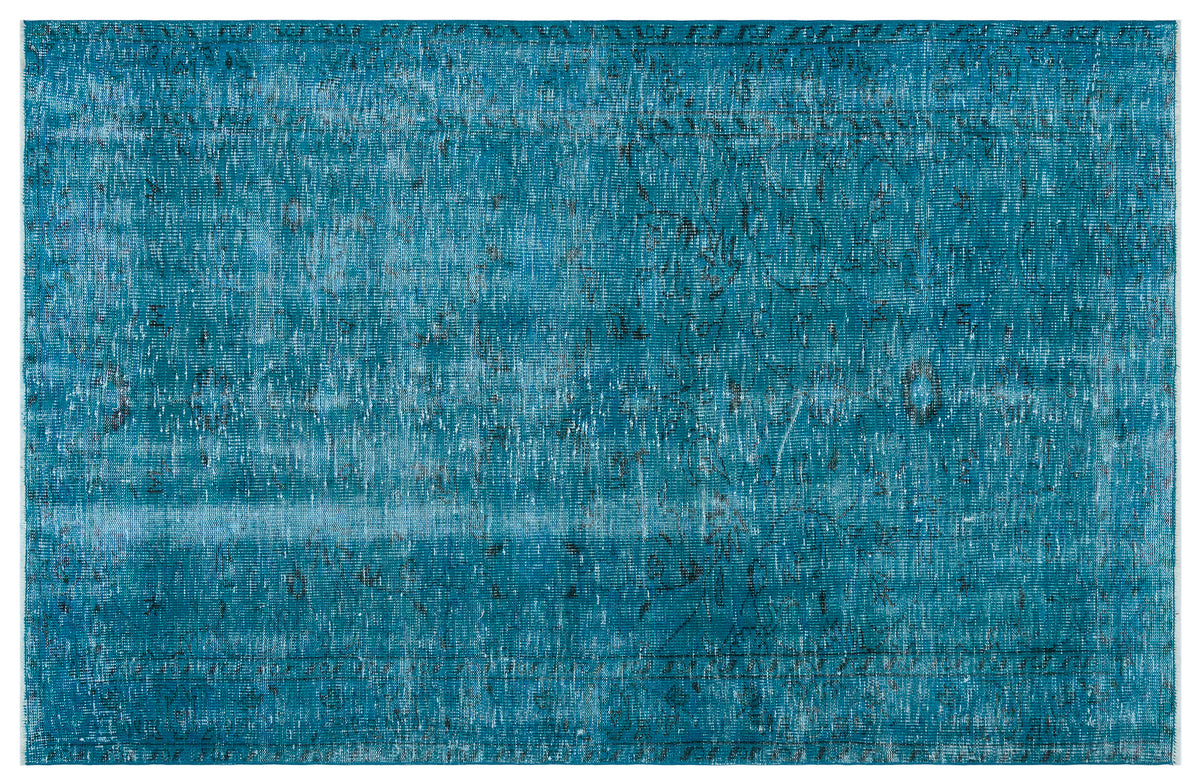 Retro Design Turquoise Over Dyed Vintage Rug 4&#39;11&#39;&#39; x 7&#39;8&#39;&#39; ft 150 x 234 cm