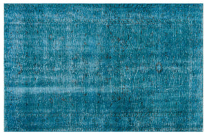 Retro Design Turquoise Over Dyed Vintage Rug 4'11'' x 7'8'' ft 150 x 234 cm