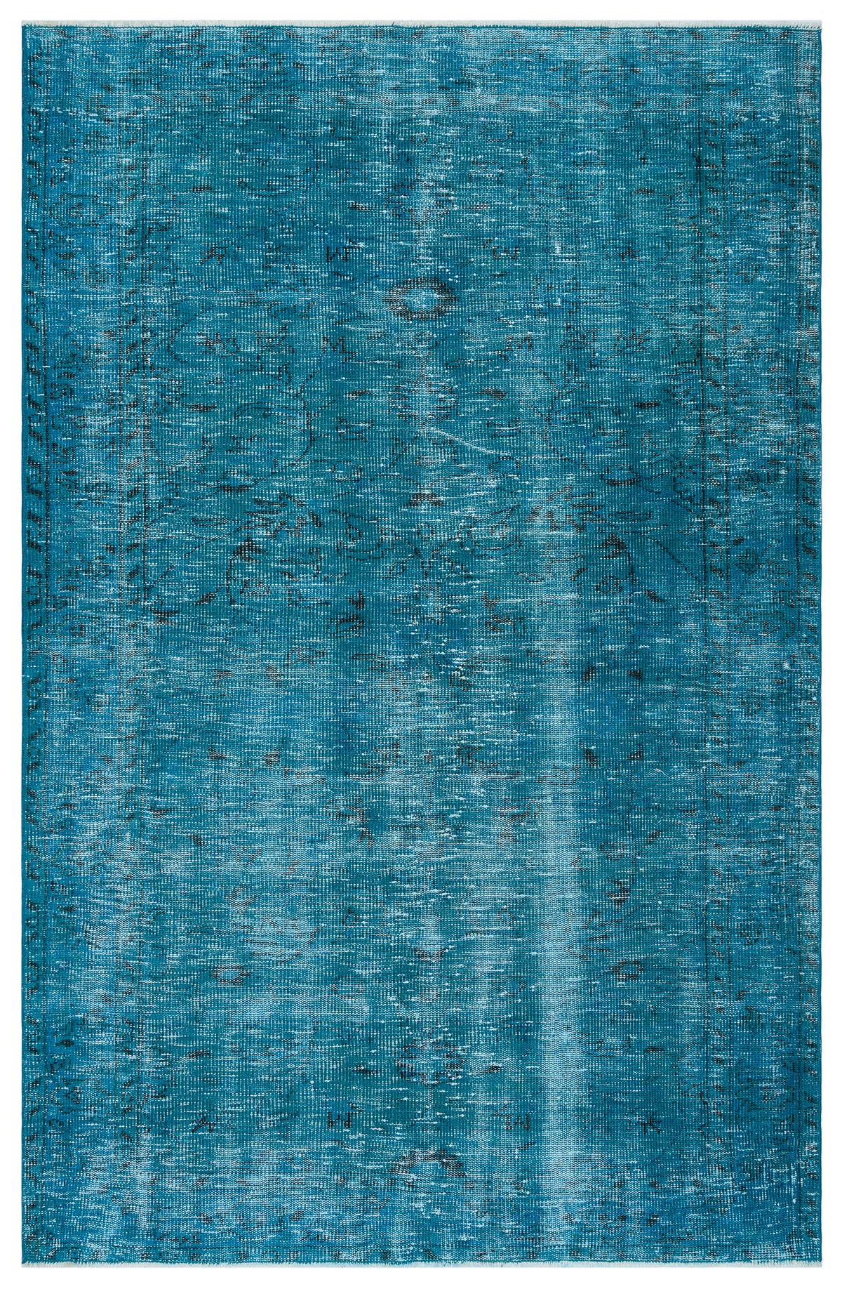 Retro Design Turquoise Over Dyed Vintage Rug 4&#39;11&#39;&#39; x 7&#39;8&#39;&#39; ft 150 x 234 cm