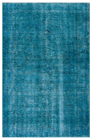 Retro Design Turquoise Over Dyed Vintage Rug 4'11'' x 7'8'' ft 150 x 234 cm