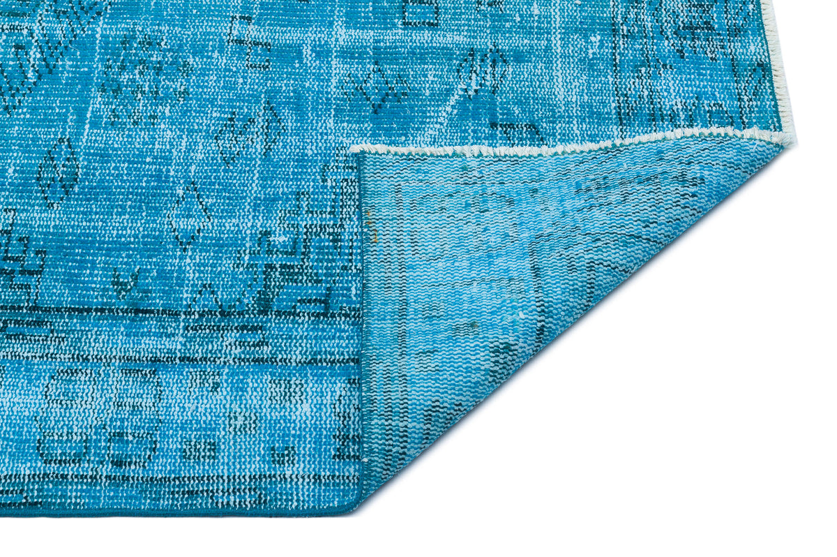 Retro Design Turquoise Over Dyed Vintage Rug 4&#39;9&#39;&#39; x 7&#39;9&#39;&#39; ft 145 x 237 cm