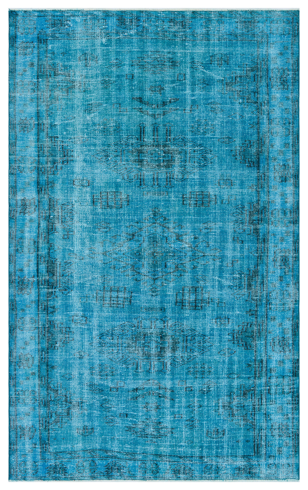 Retro Design Turquoise Over Dyed Vintage Rug 4'9'' x 7'9'' ft 145 x 237 cm