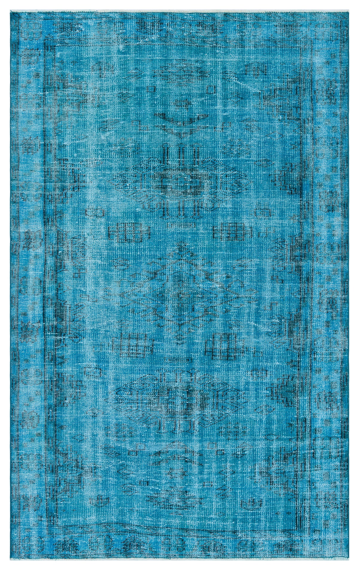 Retro Design Turquoise Over Dyed Vintage Rug 4&#39;9&#39;&#39; x 7&#39;9&#39;&#39; ft 145 x 237 cm