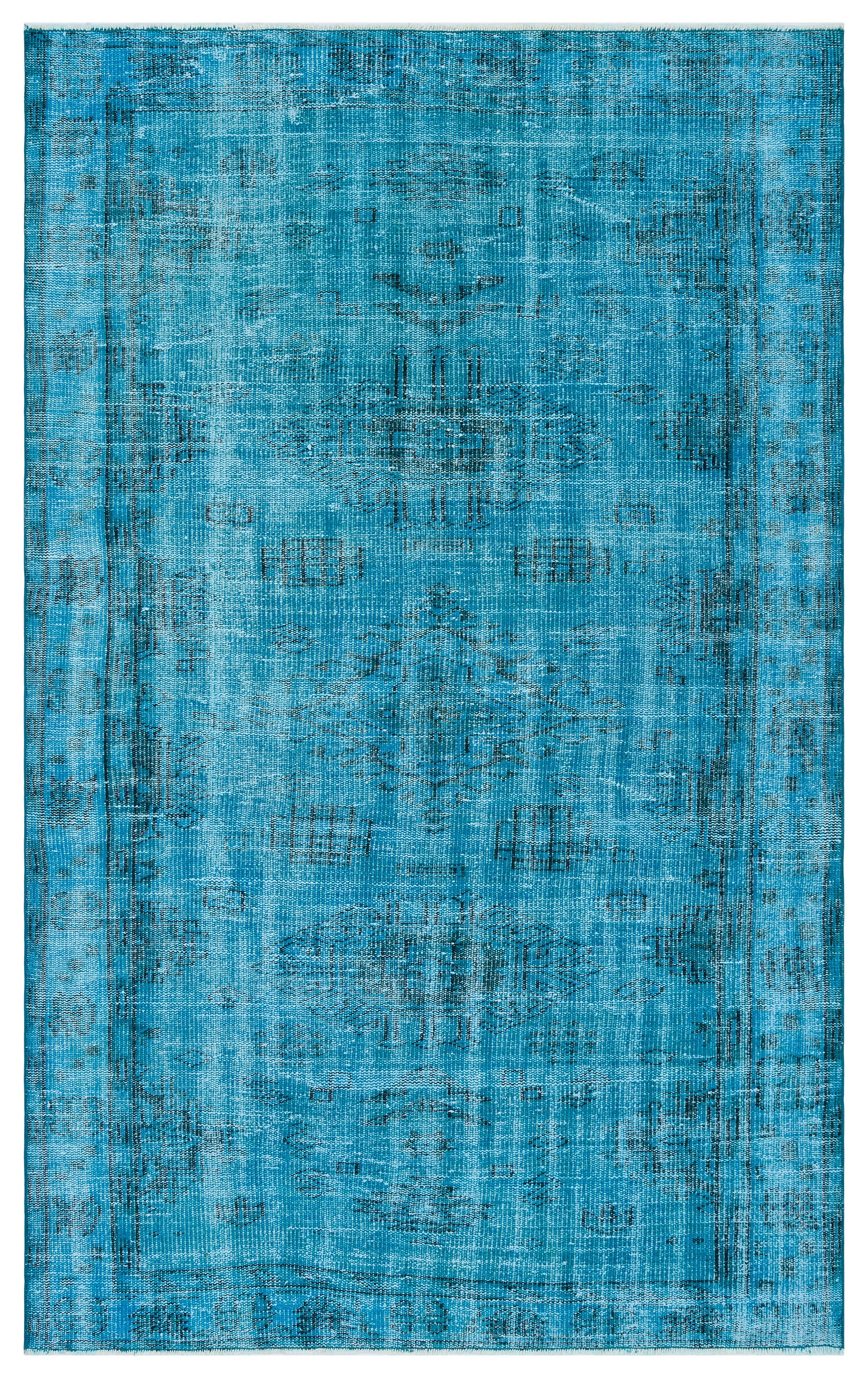 Retro Design Turquoise Over Dyed Vintage Rug 4'9'' x 7'9'' ft 145 x 237 cm