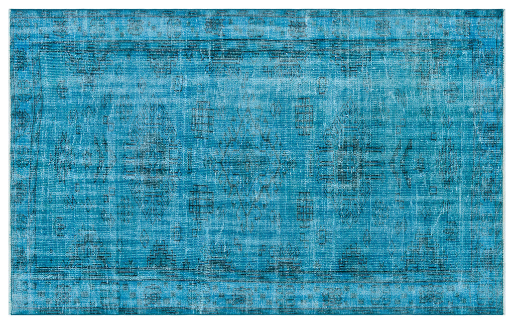 Retro Design Turquoise Over Dyed Vintage Rug 4'9'' x 7'9'' ft 145 x 237 cm