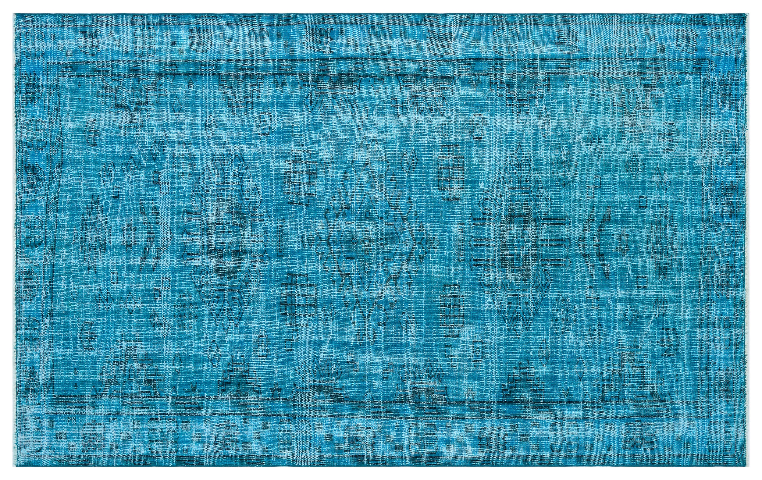Retro Design Turquoise Over Dyed Vintage Rug 4'9'' x 7'9'' ft 145 x 237 cm