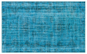 Retro Design Turquoise Over Dyed Vintage Rug 4'9'' x 7'9'' ft 145 x 237 cm