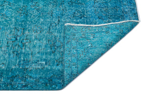 Turquoise Over Dyed Vintage Rug 4'11'' x 8'6'' ft 150 x 258 cm