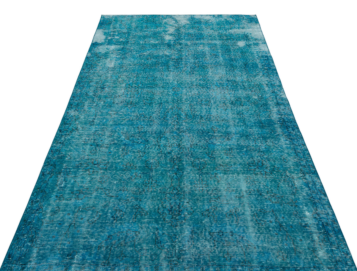 Turquoise Over Dyed Vintage Rug 4&#39;11&#39;&#39; x 8&#39;6&#39;&#39; ft 150 x 258 cm