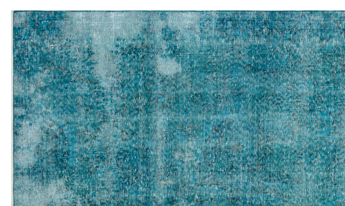 Turquoise Over Dyed Vintage Rug 4&#39;11&#39;&#39; x 8&#39;6&#39;&#39; ft 150 x 258 cm