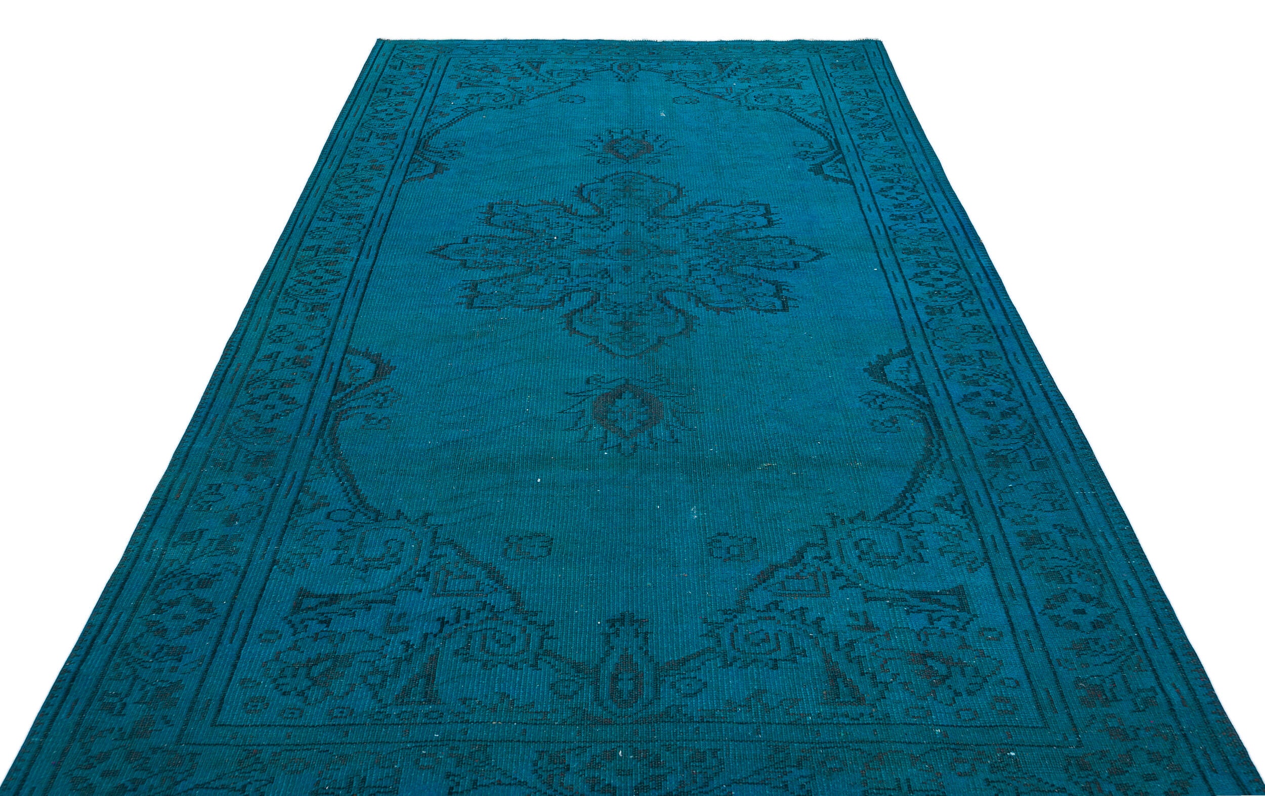 Traditional Design Turquoise Over Dyed Vintage Rug 6'2'' x 9'4'' ft 187 x 285 cm