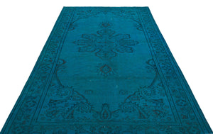 Traditional Design Turquoise Over Dyed Vintage Rug 6'2'' x 9'4'' ft 187 x 285 cm