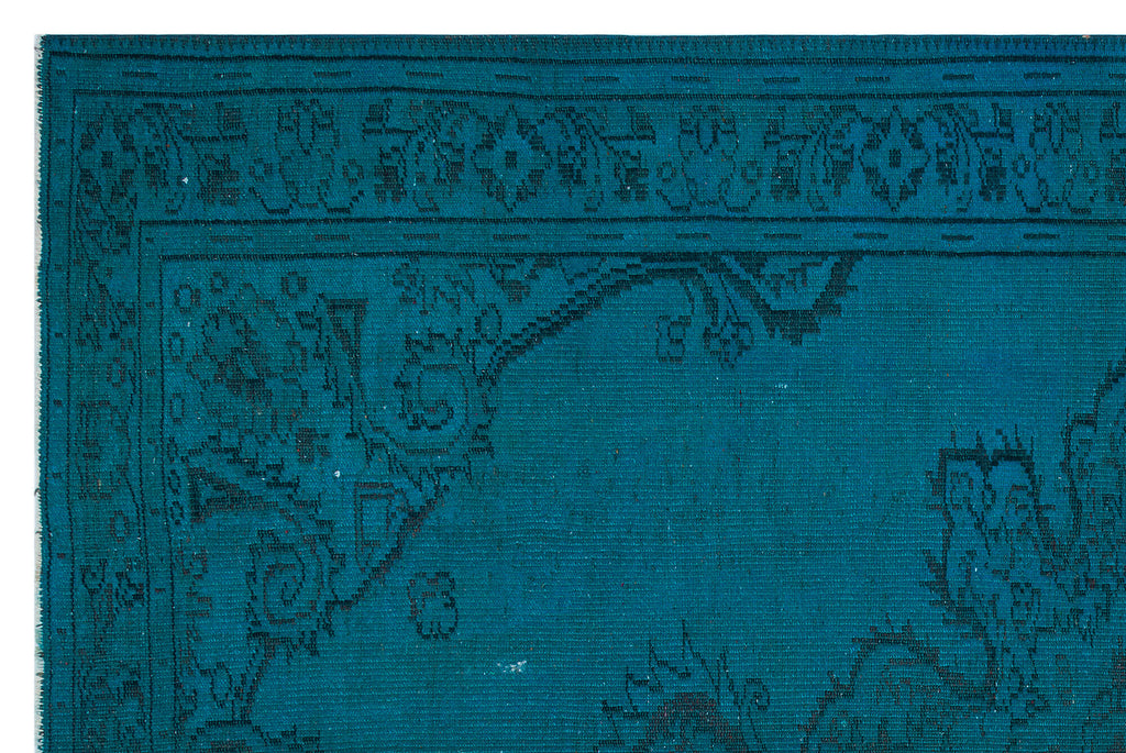 Traditional Design Turquoise Over Dyed Vintage Rug 6'2'' x 9'4'' ft 187 x 285 cm