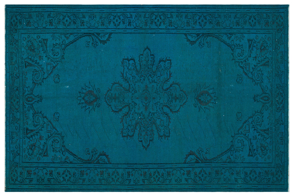 Traditional Design Turquoise Over Dyed Vintage Rug 6'2'' x 9'4'' ft 187 x 285 cm