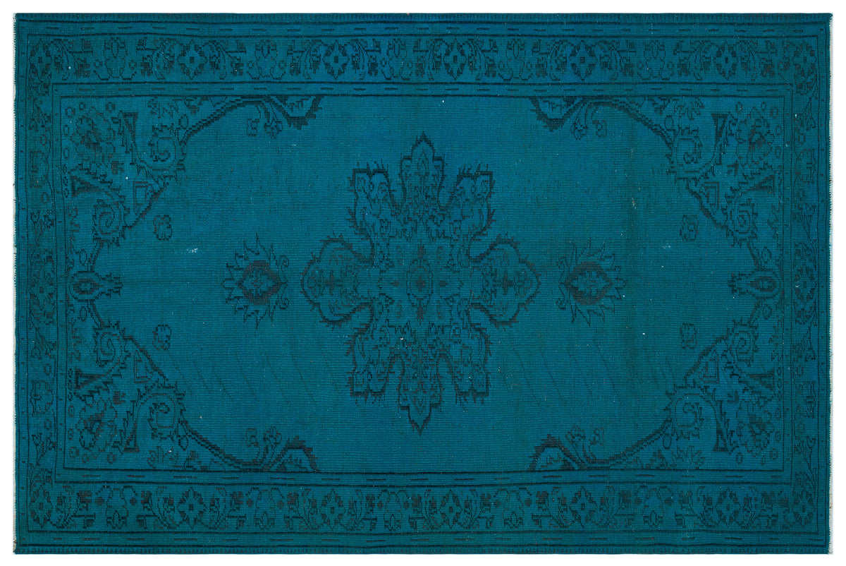 Traditional Design Turquoise Over Dyed Vintage Rug 6&#39;2&#39;&#39; x 9&#39;4&#39;&#39; ft 187 x 285 cm