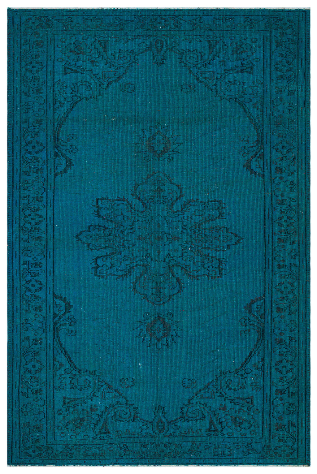 Traditional Design Turquoise Over Dyed Vintage Rug 6'2'' x 9'4'' ft 187 x 285 cm