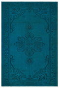 Traditional Design Turquoise Over Dyed Vintage Rug 6'2'' x 9'4'' ft 187 x 285 cm