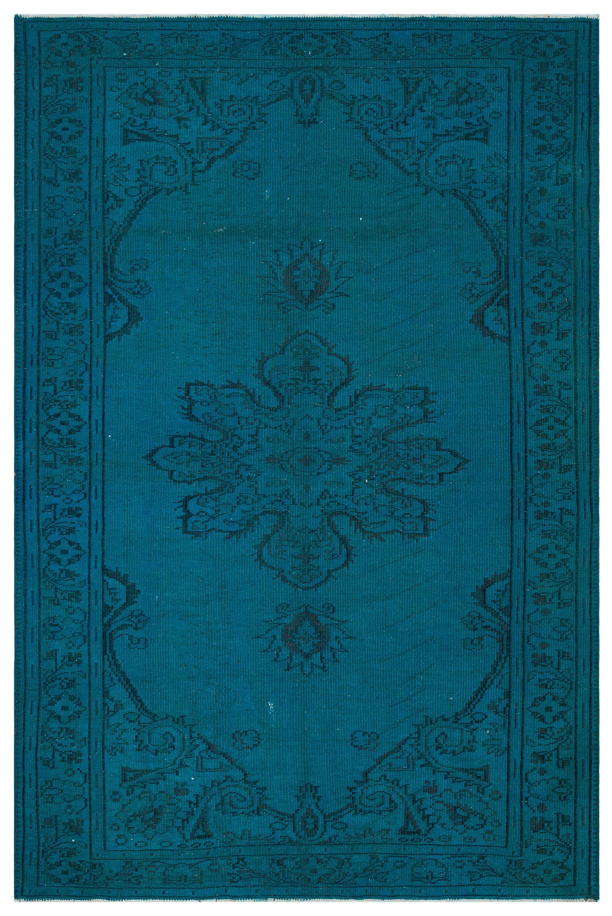 Traditional Design Turquoise Over Dyed Vintage Rug 6&#39;2&#39;&#39; x 9&#39;4&#39;&#39; ft 187 x 285 cm