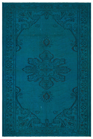 Traditional Design Turquoise Over Dyed Vintage Rug 6'2'' x 9'4'' ft 187 x 285 cm