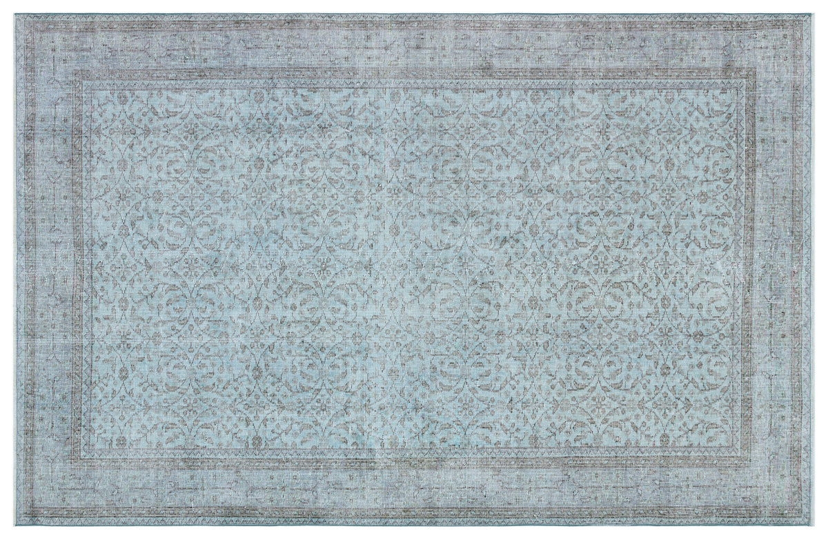 Retro Design Blue Over Dyed Vintage Rug 5&#39;5&#39;&#39; x 8&#39;6&#39;&#39; ft 166 x 260 cm