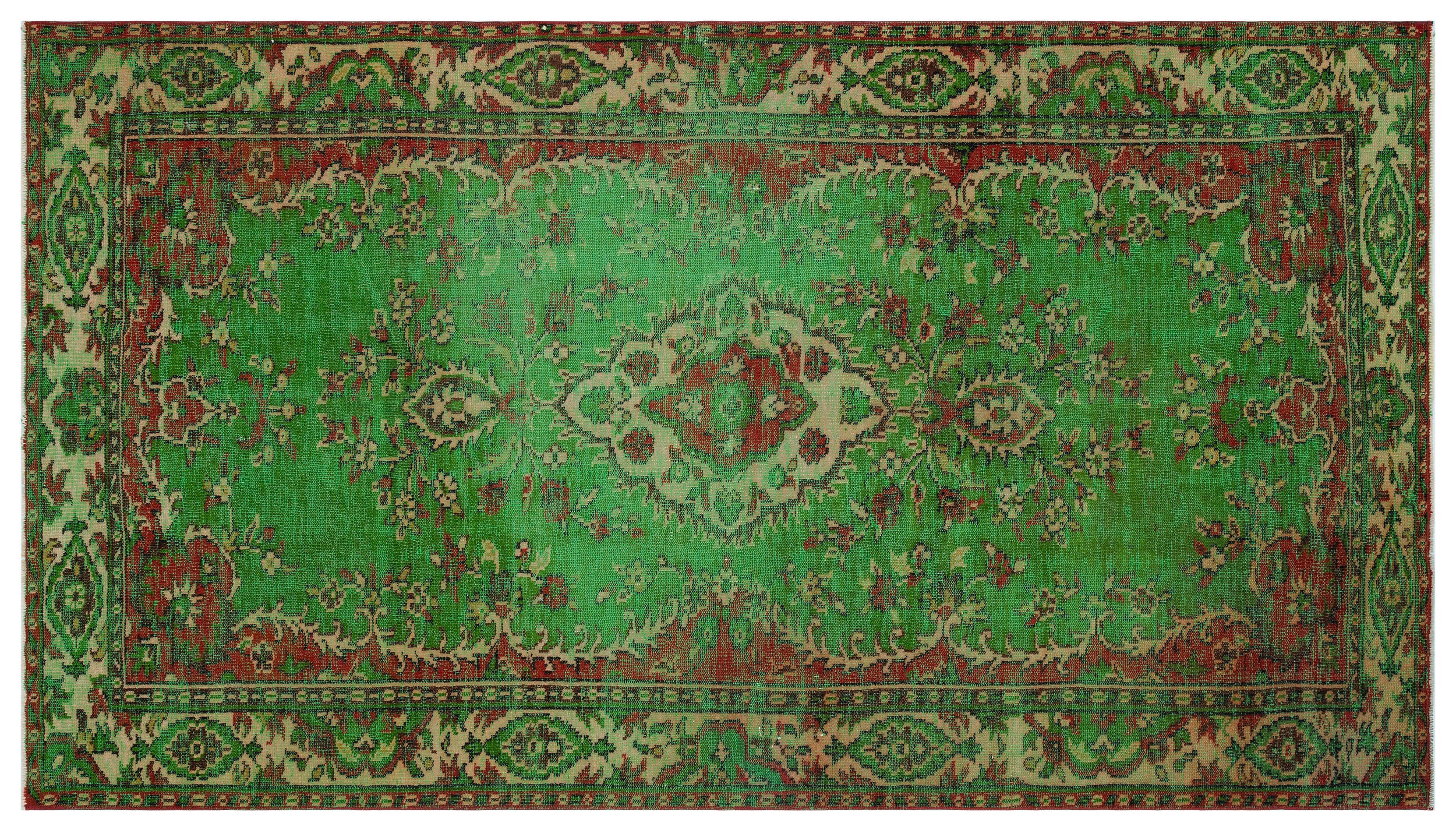 Traditional Design Natural Aged Green Vintage Rug 5'2'' x 9'4'' ft 158 x 285 cm