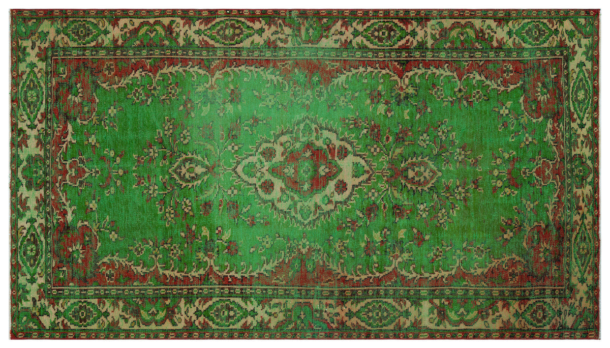 Traditional Design Natural Aged Green Vintage Rug 5&#39;2&#39;&#39; x 9&#39;4&#39;&#39; ft 158 x 285 cm