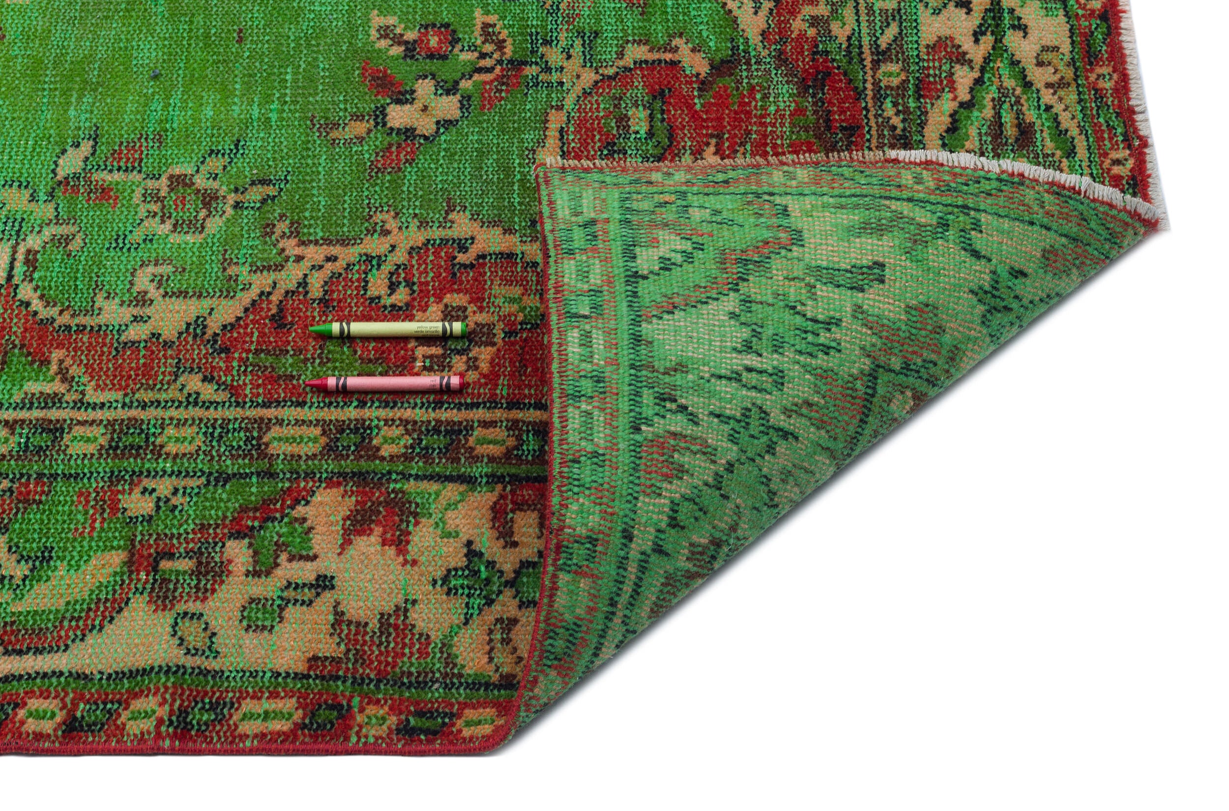 Traditional Design Natural Aged Green Vintage Rug 5'2'' x 9'4'' ft 158 x 285 cm