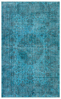 Traditional Design Turquoise Over Dyed Vintage Rug 5'5'' x 8'11'' ft 166 x 272 cm