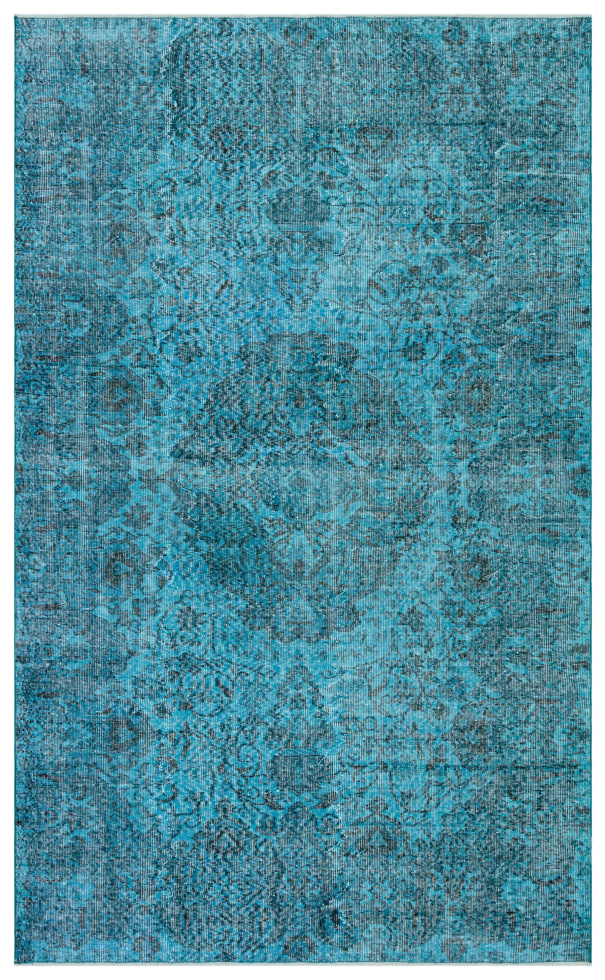 Traditional Design Turquoise Over Dyed Vintage Rug 5&#39;5&#39;&#39; x 8&#39;11&#39;&#39; ft 166 x 272 cm