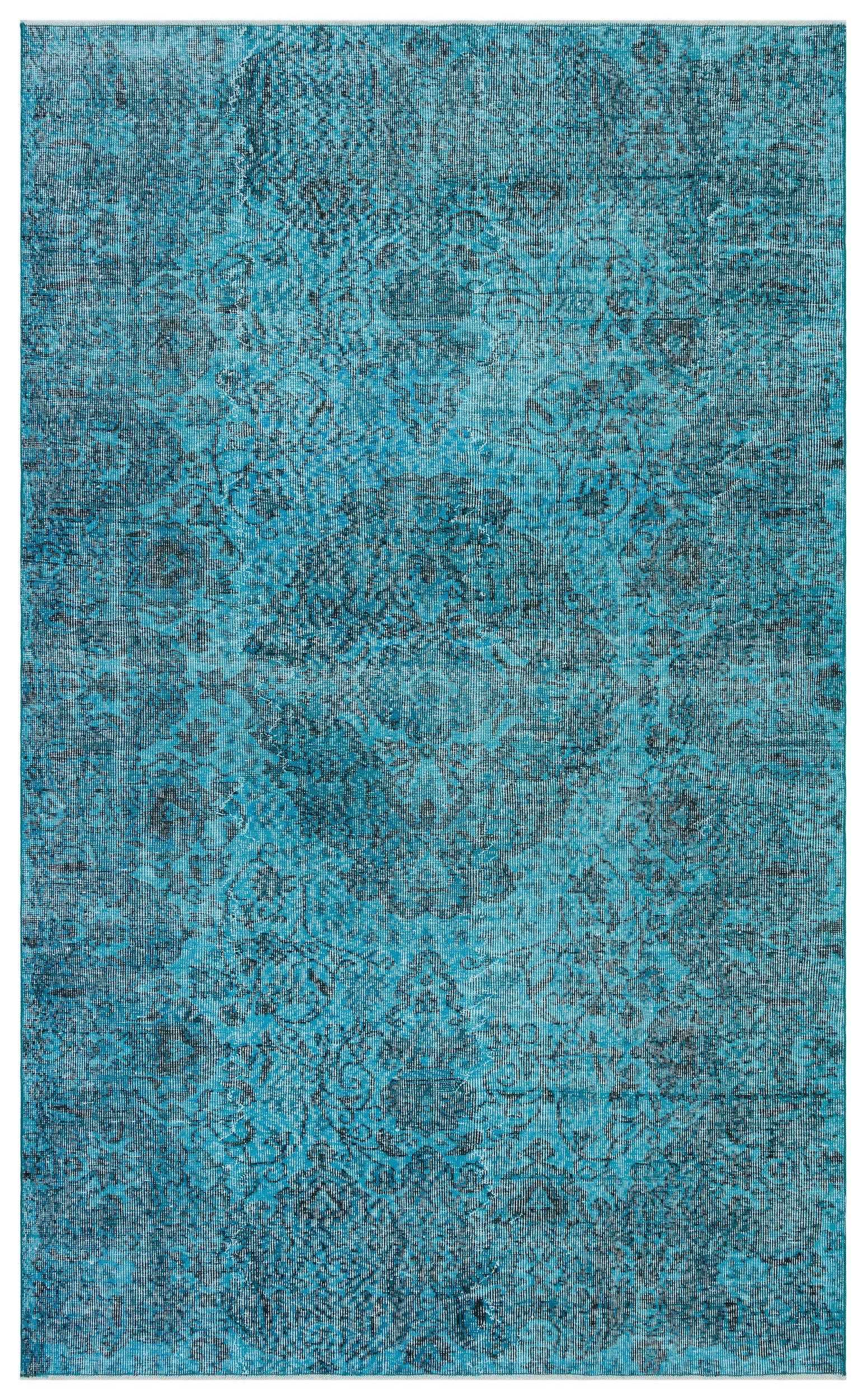 Traditional Design Turquoise Over Dyed Vintage Rug 5'5'' x 8'11'' ft 166 x 272 cm