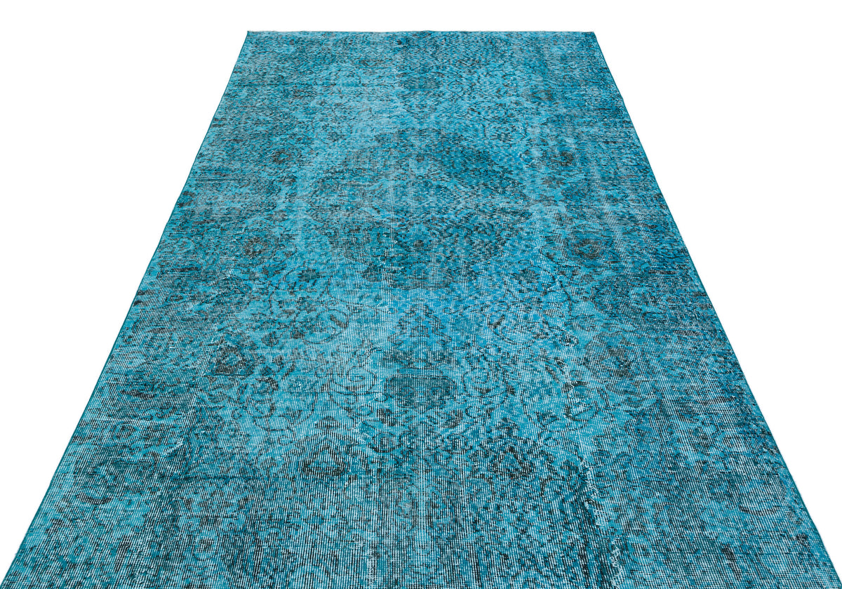 Traditional Design Turquoise Over Dyed Vintage Rug 5&#39;5&#39;&#39; x 8&#39;11&#39;&#39; ft 166 x 272 cm