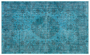 Traditional Design Turquoise Over Dyed Vintage Rug 5'5'' x 8'11'' ft 166 x 272 cm
