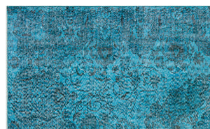 Traditional Design Turquoise Over Dyed Vintage Rug 5'5'' x 8'11'' ft 166 x 272 cm