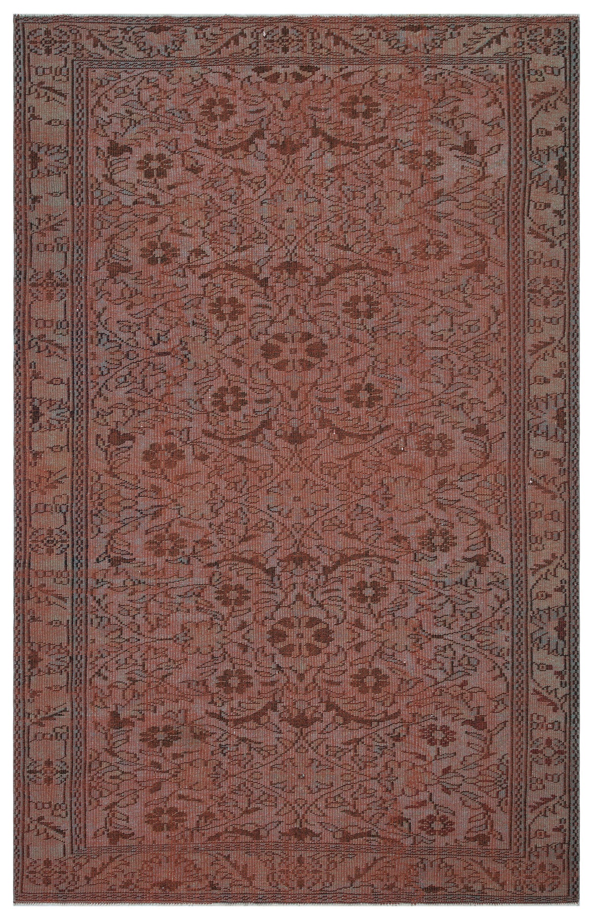 Brown Over Dyed Vintage Rug 6&#39;0&#39;&#39; x 9&#39;6&#39;&#39; ft 184 x 289 cm