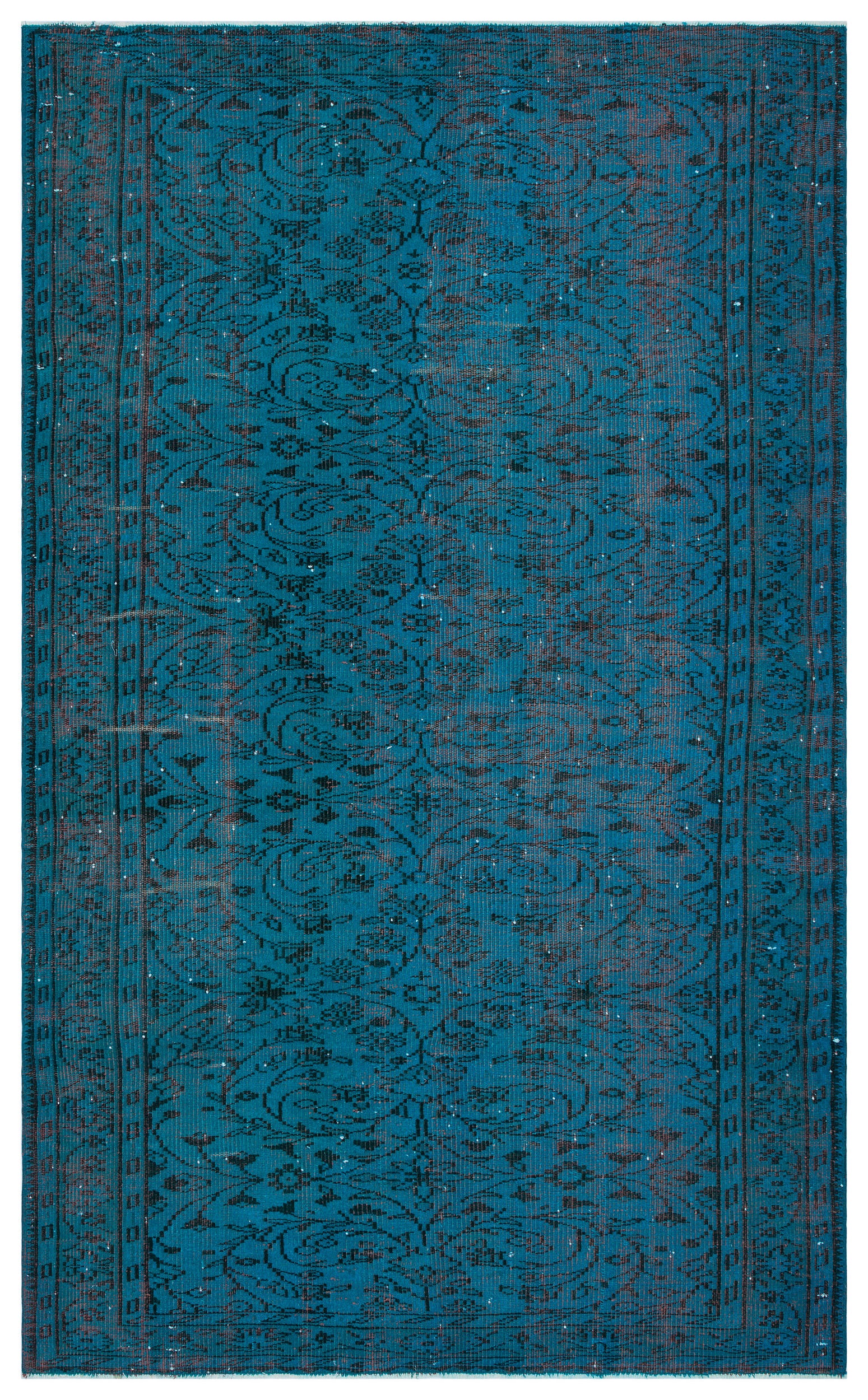 Retro Design Blue Over Dyed Vintage Rug 5'7'' x 8'11'' ft 171 x 272 cm
